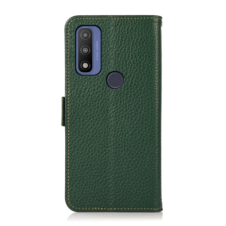 For Motorola G Pure KHAZNEH Side-Magnetic Litchi Genuine Leather RFID Case(Green) - Motorola Cases by buy2fix | Online Shopping UK | buy2fix
