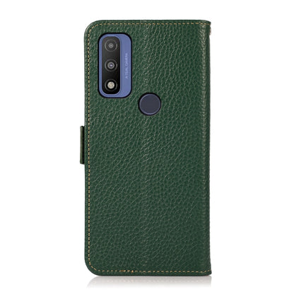 For Motorola G Pure KHAZNEH Side-Magnetic Litchi Genuine Leather RFID Case(Green) - Motorola Cases by buy2fix | Online Shopping UK | buy2fix