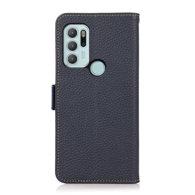 For Motorola Moto G60S KHAZNEH Side-Magnetic Litchi Genuine Leather RFID Case(Blue) - Motorola Cases by buy2fix | Online Shopping UK | buy2fix