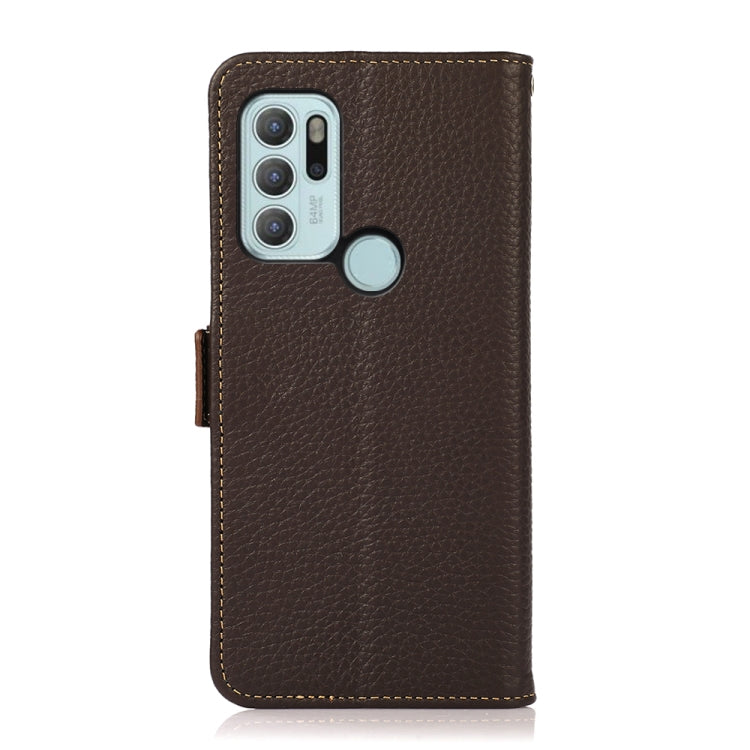 For Motorola Moto G60S KHAZNEH Side-Magnetic Litchi Genuine Leather RFID Case(Brown) - Motorola Cases by buy2fix | Online Shopping UK | buy2fix
