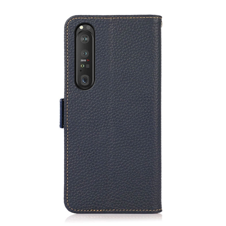 For Sony Xperia 1 III KHAZNEH Side-Magnetic Litchi Genuine Leather RFID Case(Blue) - Sony Cases by buy2fix | Online Shopping UK | buy2fix