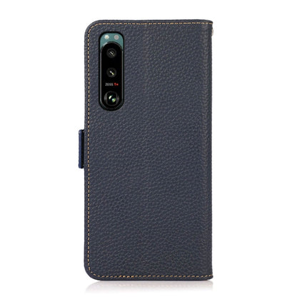For Sony Xperia 5 III KHAZNEH Side-Magnetic Litchi Genuine Leather RFID Case(Blue) - Sony Cases by buy2fix | Online Shopping UK | buy2fix