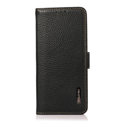For Sony Xperia 10 III KHAZNEH Side-Magnetic Litchi Genuine Leather RFID Case(Black) - Sony Cases by buy2fix | Online Shopping UK | buy2fix
