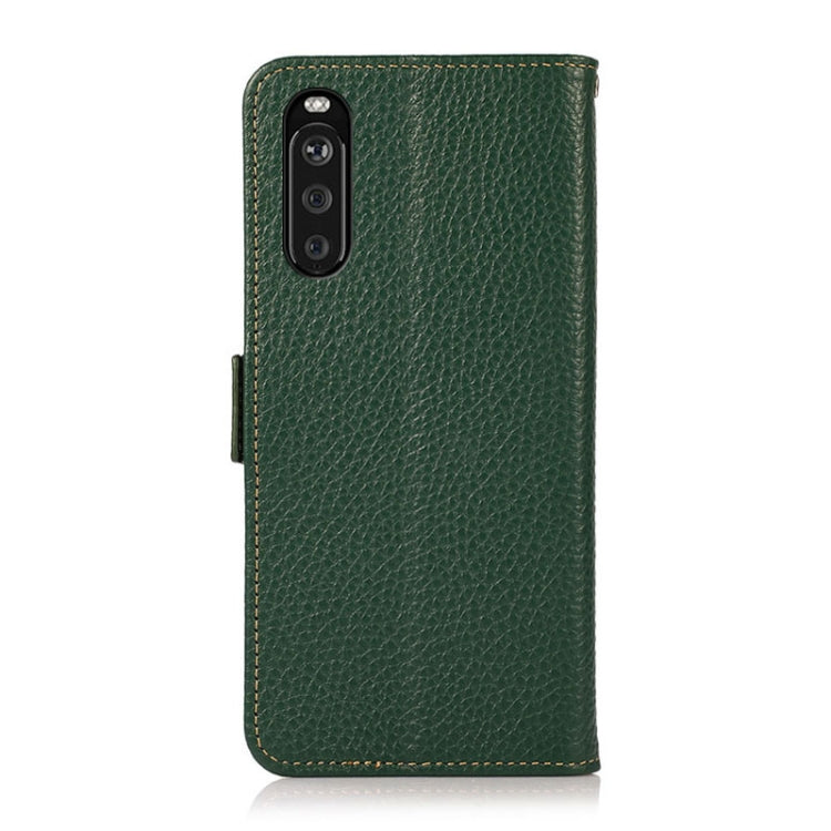 For Sony Xperia 10 III KHAZNEH Side-Magnetic Litchi Genuine Leather RFID Case(Green) - Sony Cases by buy2fix | Online Shopping UK | buy2fix