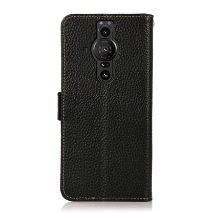 For Sony Xperia Pro-I KHAZNEH Side-Magnetic Litchi Genuine Leather RFID Case(Black) - Sony Cases by buy2fix | Online Shopping UK | buy2fix