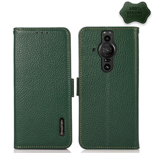 For Sony Xperia Pro-I KHAZNEH Side-Magnetic Litchi Genuine Leather RFID Case(Green) - Sony Cases by buy2fix | Online Shopping UK | buy2fix
