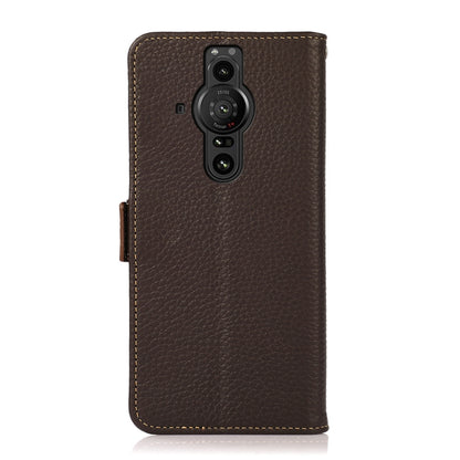 For Sony Xperia Pro-I KHAZNEH Side-Magnetic Litchi Genuine Leather RFID Case(Brown) - Sony Cases by buy2fix | Online Shopping UK | buy2fix