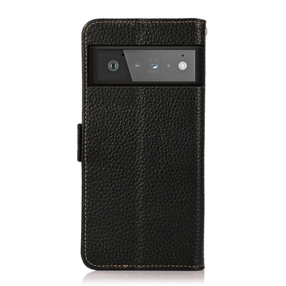 For Google Pixel 6 Pro KHAZNEH Side-Magnetic Litchi Genuine Leather RFID Case(Black) - Google Cases by buy2fix | Online Shopping UK | buy2fix
