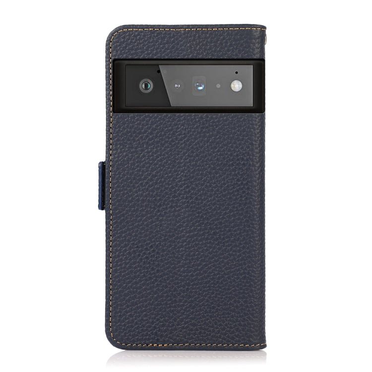 For Google Pixel 6 Pro KHAZNEH Side-Magnetic Litchi Genuine Leather RFID Case(Blue) - Google Cases by buy2fix | Online Shopping UK | buy2fix