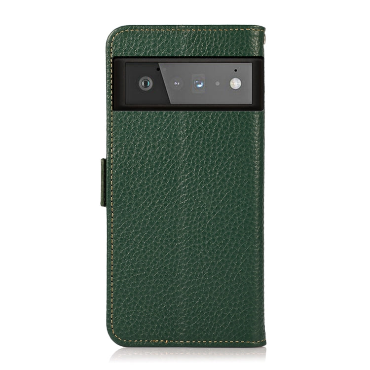 For Google Pixel 6 Pro KHAZNEH Side-Magnetic Litchi Genuine Leather RFID Case(Green) - Google Cases by buy2fix | Online Shopping UK | buy2fix