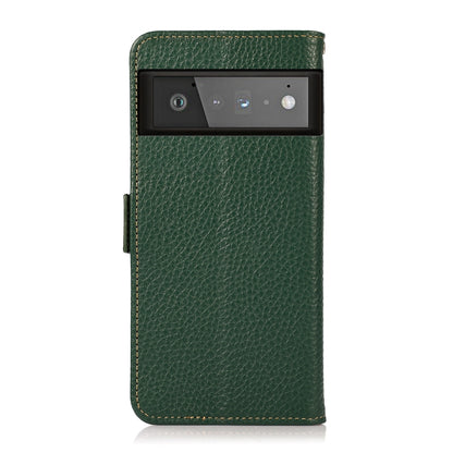 For Google Pixel 6 Pro KHAZNEH Side-Magnetic Litchi Genuine Leather RFID Case(Green) - Google Cases by buy2fix | Online Shopping UK | buy2fix