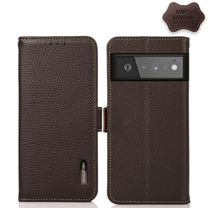 For Google Pixel 6 Pro KHAZNEH Side-Magnetic Litchi Genuine Leather RFID Case(Brown) - Google Cases by buy2fix | Online Shopping UK | buy2fix