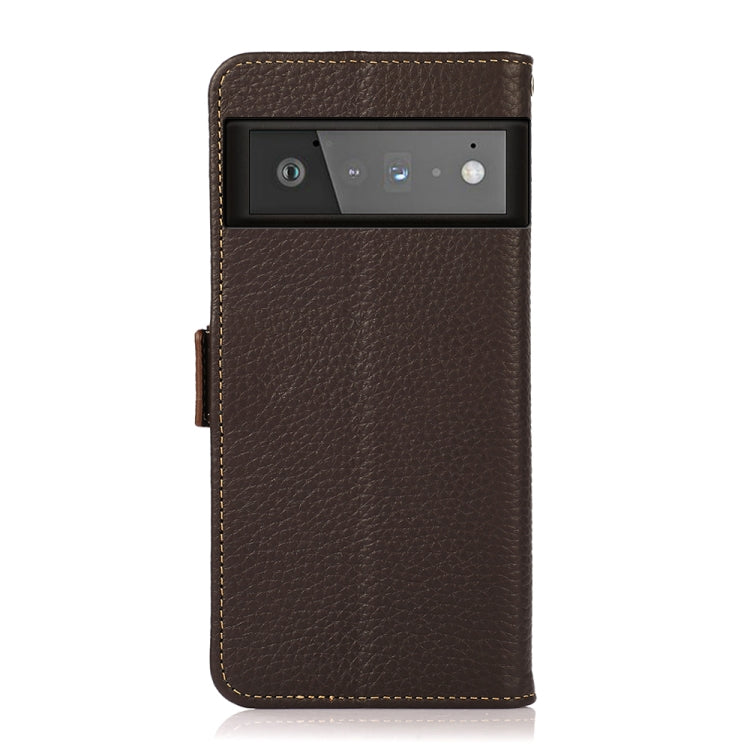 For Google Pixel 6 Pro KHAZNEH Side-Magnetic Litchi Genuine Leather RFID Case(Brown) - Google Cases by buy2fix | Online Shopping UK | buy2fix