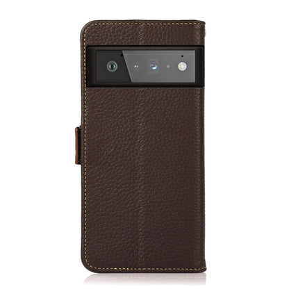 For Google Pixel 6 Pro KHAZNEH Side-Magnetic Litchi Genuine Leather RFID Case(Brown) - Google Cases by buy2fix | Online Shopping UK | buy2fix
