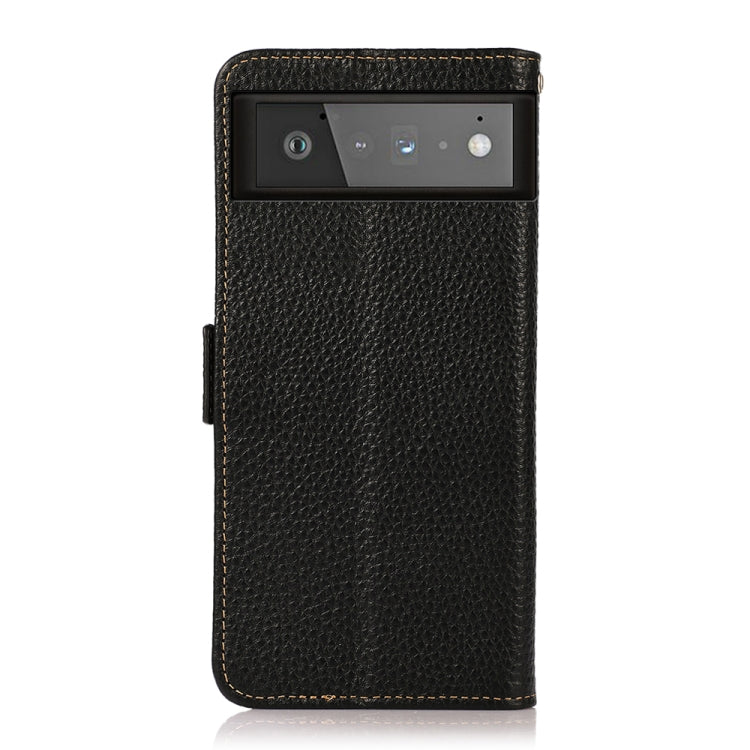 For Google Pixel 6 KHAZNEH Side-Magnetic Litchi Genuine Leather RFID Case(Black) - Google Cases by buy2fix | Online Shopping UK | buy2fix