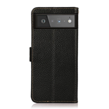 For Google Pixel 6 KHAZNEH Side-Magnetic Litchi Genuine Leather RFID Case(Black) - Google Cases by buy2fix | Online Shopping UK | buy2fix