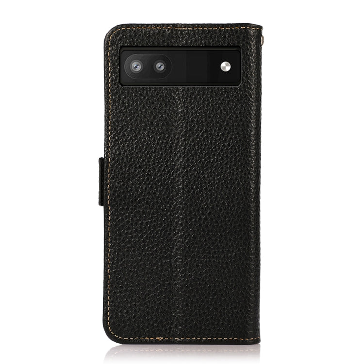 For Google Pixel 6a KHAZNEH Side-Magnetic Litchi Genuine Leather RFID Case(Black) - Google Cases by buy2fix | Online Shopping UK | buy2fix