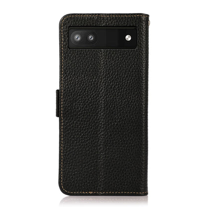 For Google Pixel 6a KHAZNEH Side-Magnetic Litchi Genuine Leather RFID Case(Black) - Google Cases by buy2fix | Online Shopping UK | buy2fix