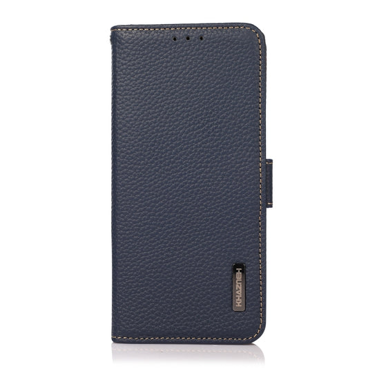For Google Pixel 6a KHAZNEH Side-Magnetic Litchi Genuine Leather RFID Case(Blue) - Google Cases by buy2fix | Online Shopping UK | buy2fix