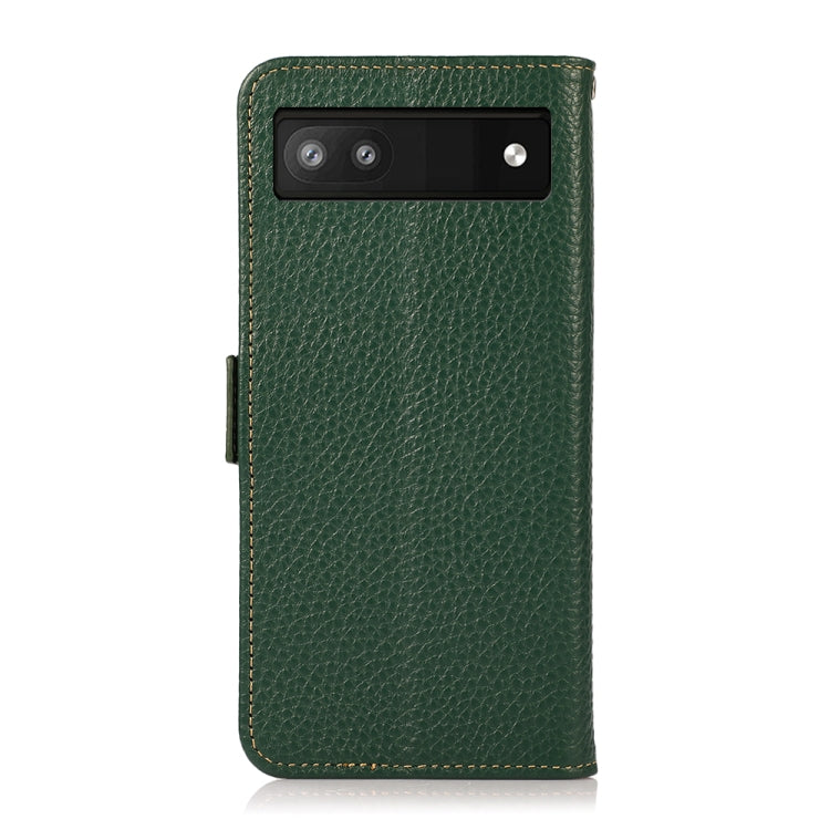 For Google Pixel 6a KHAZNEH Side-Magnetic Litchi Genuine Leather RFID Case(Green) - Google Cases by buy2fix | Online Shopping UK | buy2fix