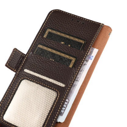 For OnePlus 10 Pro 5G KHAZNEH Side-Magnetic Litchi Genuine Leather RFID Phone Case(Brown) - OnePlus Cases by buy2fix | Online Shopping UK | buy2fix