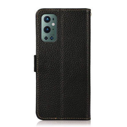 For OnePlus 9 Pro KHAZNEH Side-Magnetic Litchi Genuine Leather RFID Phone Case(Black) - OnePlus Cases by buy2fix | Online Shopping UK | buy2fix