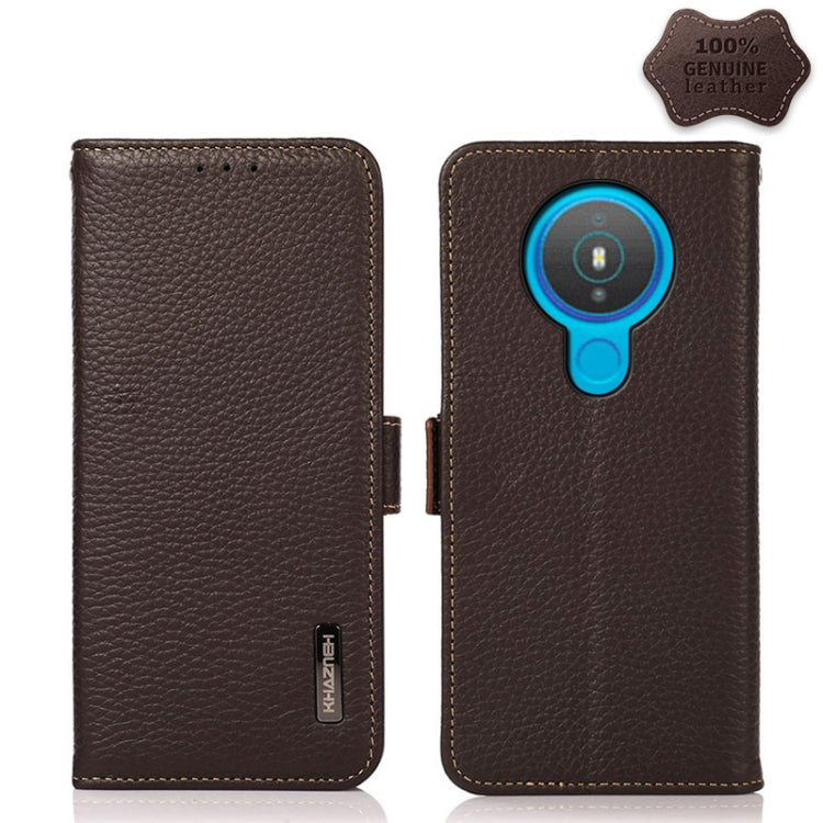 For Nokia 1.4 KHAZNEH Side-Magnetic Litchi Genuine Leather RFID Phone Case(Brown) - Nokia Cases by buy2fix | Online Shopping UK | buy2fix