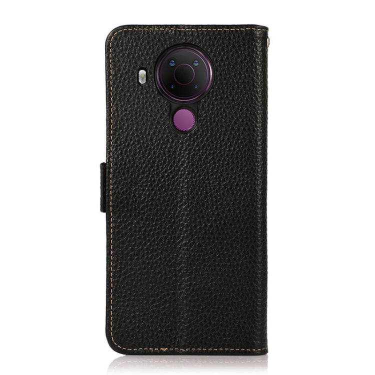 For Nokia 5.4 KHAZNEH Side-Magnetic Litchi Genuine Leather RFID Phone Case(Black) - Nokia Cases by buy2fix | Online Shopping UK | buy2fix