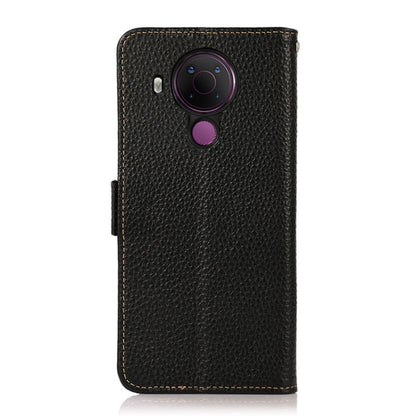 For Nokia 5.4 KHAZNEH Side-Magnetic Litchi Genuine Leather RFID Phone Case(Black) - Nokia Cases by buy2fix | Online Shopping UK | buy2fix