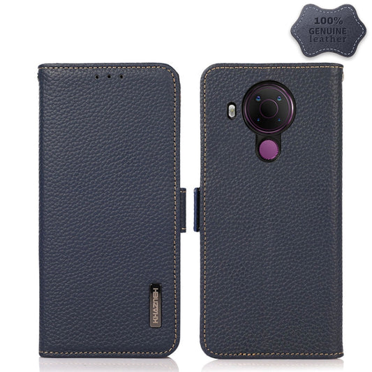 For Nokia 5.4 KHAZNEH Side-Magnetic Litchi Genuine Leather RFID Phone Case(Blue) - Nokia Cases by buy2fix | Online Shopping UK | buy2fix