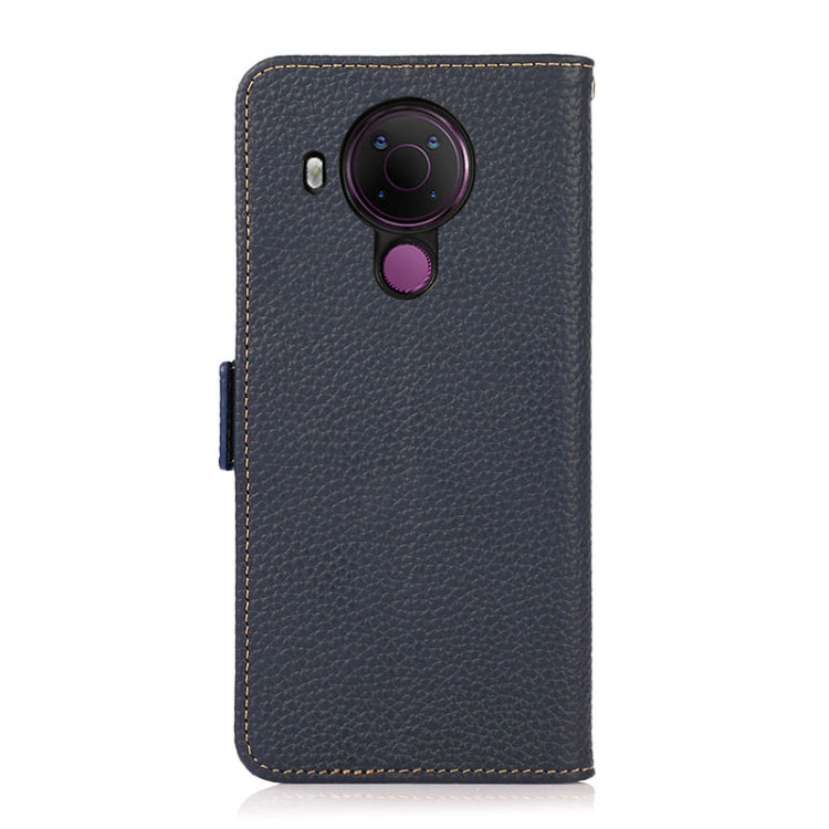 For Nokia 5.4 KHAZNEH Side-Magnetic Litchi Genuine Leather RFID Phone Case(Blue) - Nokia Cases by buy2fix | Online Shopping UK | buy2fix