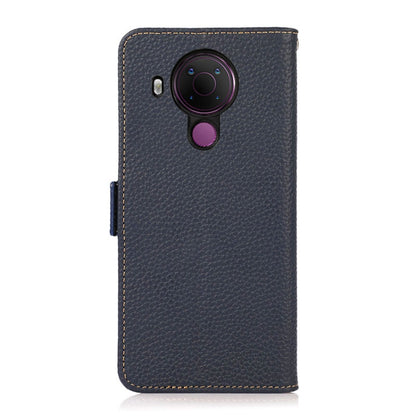 For Nokia 5.4 KHAZNEH Side-Magnetic Litchi Genuine Leather RFID Phone Case(Blue) - Nokia Cases by buy2fix | Online Shopping UK | buy2fix