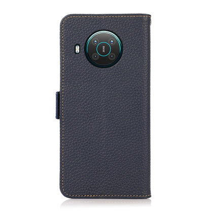 For Nokia X10 / X20 KHAZNEH Side-Magnetic Litchi Genuine Leather RFID Phone Case(Blue) - Nokia Cases by buy2fix | Online Shopping UK | buy2fix