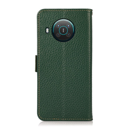 For Nokia X10 / X20 KHAZNEH Side-Magnetic Litchi Genuine Leather RFID Phone Case(Green) - Nokia Cases by buy2fix | Online Shopping UK | buy2fix