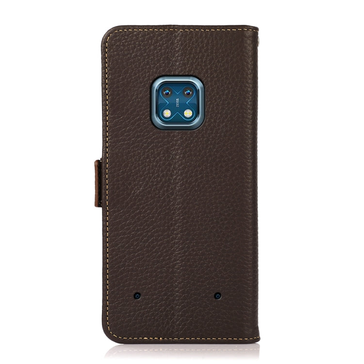 For Nokia XR20 KHAZNEH Side-Magnetic Litchi Genuine Leather RFID Phone Case(Brown) - Nokia Cases by buy2fix | Online Shopping UK | buy2fix