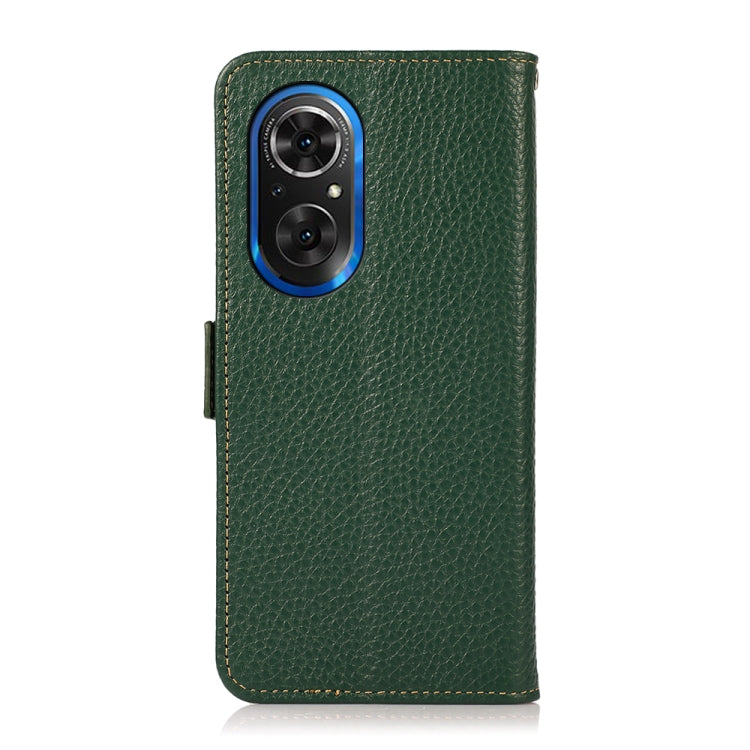For Honor 50 SE KHAZNEH Side-Magnetic Litchi Genuine Leather RFID Phone Case(Green) - Honor Cases by buy2fix | Online Shopping UK | buy2fix