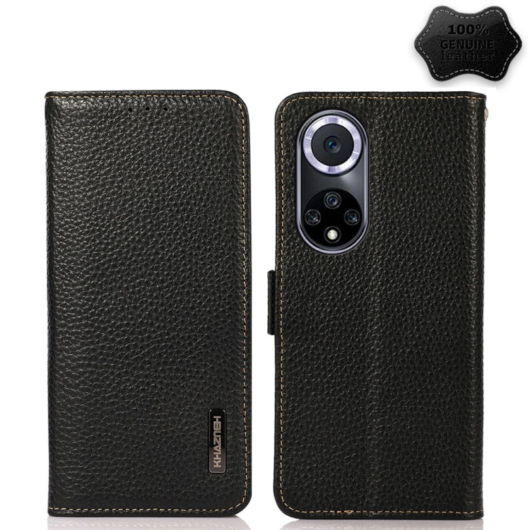 For Huawei nova 9 KHAZNEH Side-Magnetic Litchi Genuine Leather RFID Phone Case(Black) - Huawei Cases by buy2fix | Online Shopping UK | buy2fix