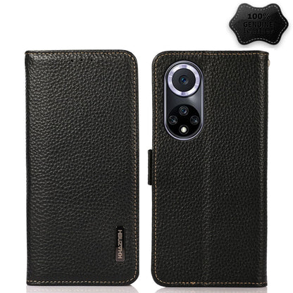 For Huawei nova 9 KHAZNEH Side-Magnetic Litchi Genuine Leather RFID Phone Case(Black) - Huawei Cases by buy2fix | Online Shopping UK | buy2fix