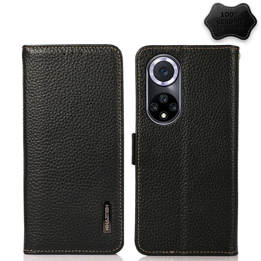 For Huawei nova 9 KHAZNEH Side-Magnetic Litchi Genuine Leather RFID Phone Case(Black) - Huawei Cases by buy2fix | Online Shopping UK | buy2fix