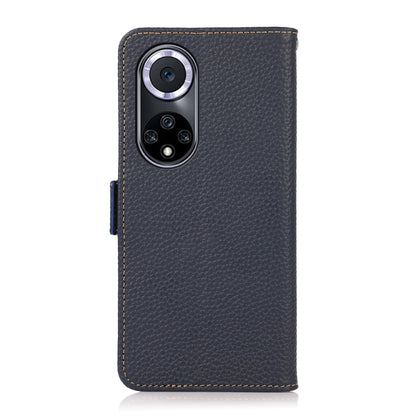 For Huawei nova 9 KHAZNEH Side-Magnetic Litchi Genuine Leather RFID Phone Case(Blue) - Huawei Cases by buy2fix | Online Shopping UK | buy2fix