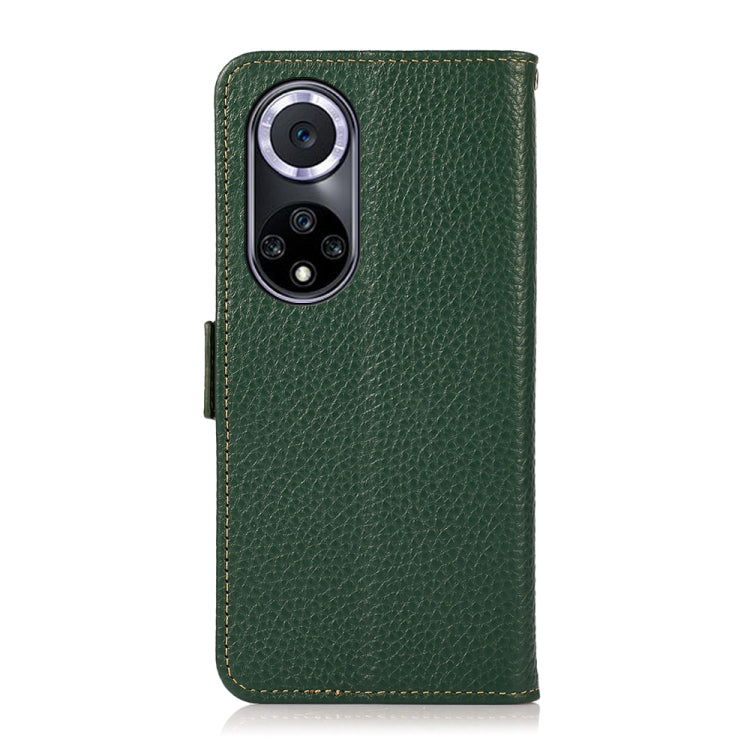 For Huawei nova 9 KHAZNEH Side-Magnetic Litchi Genuine Leather RFID Phone Case(Green) - Huawei Cases by buy2fix | Online Shopping UK | buy2fix