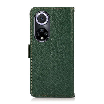 For Huawei nova 9 KHAZNEH Side-Magnetic Litchi Genuine Leather RFID Phone Case(Green) - Huawei Cases by buy2fix | Online Shopping UK | buy2fix