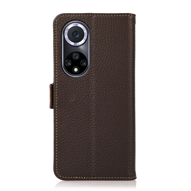 For Huawei nova 9 KHAZNEH Side-Magnetic Litchi Genuine Leather RFID Phone Case(Brown) - Huawei Cases by buy2fix | Online Shopping UK | buy2fix