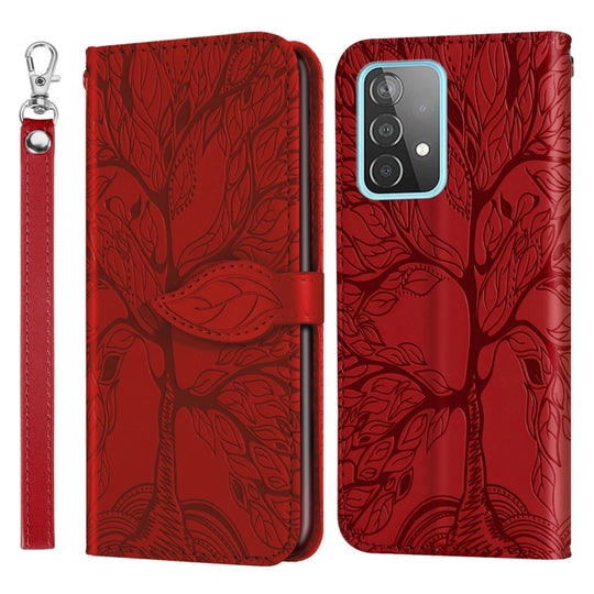 For Samsung Galaxy A53 5G Life of Tree Embossing Leather Phone Case(Red)