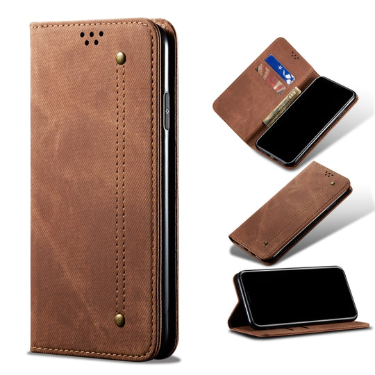 For Samsung Galaxy A73 5G Denim Texture Casual Style Leather Phone Case(Brown)