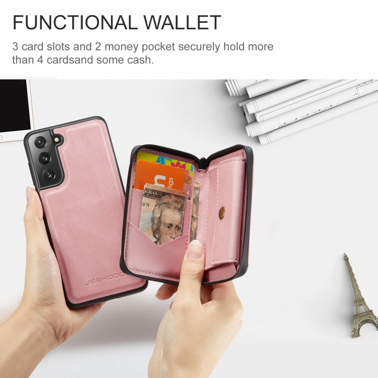 For Samsung Galaxy S22 5G JEEHOOD Magnetic Zipper Horizontal Flip Phone Leather Case(Pink) - Galaxy S22 5G Cases by JEEHOOD | Online Shopping UK | buy2fix