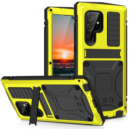 For Samsung Galaxy S22 Ultra 5G R-JUST Metal + Silicone Holder Phone Case(Yellow) by R-JUST