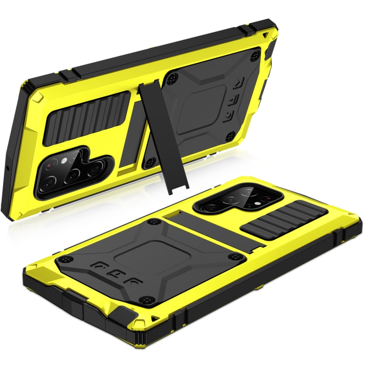 For Samsung Galaxy S22 Ultra 5G R-JUST Metal + Silicone Holder Phone Case(Yellow) by R-JUST