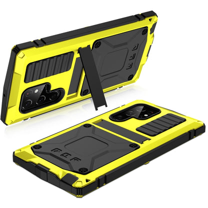 For Samsung Galaxy S22 Ultra 5G R-JUST Metal + Silicone Holder Phone Case(Yellow) by R-JUST