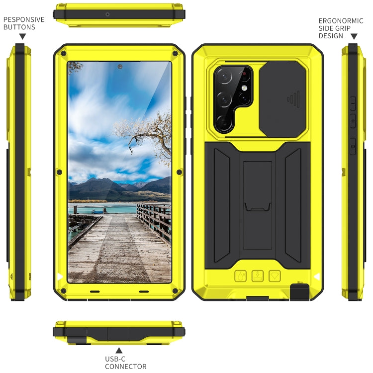 For Samsung Galaxy S22 Ultra 5G R-JUST Sliding Camera Metal + Silicone Holder Phone Case(Yellow) by R-JUST
